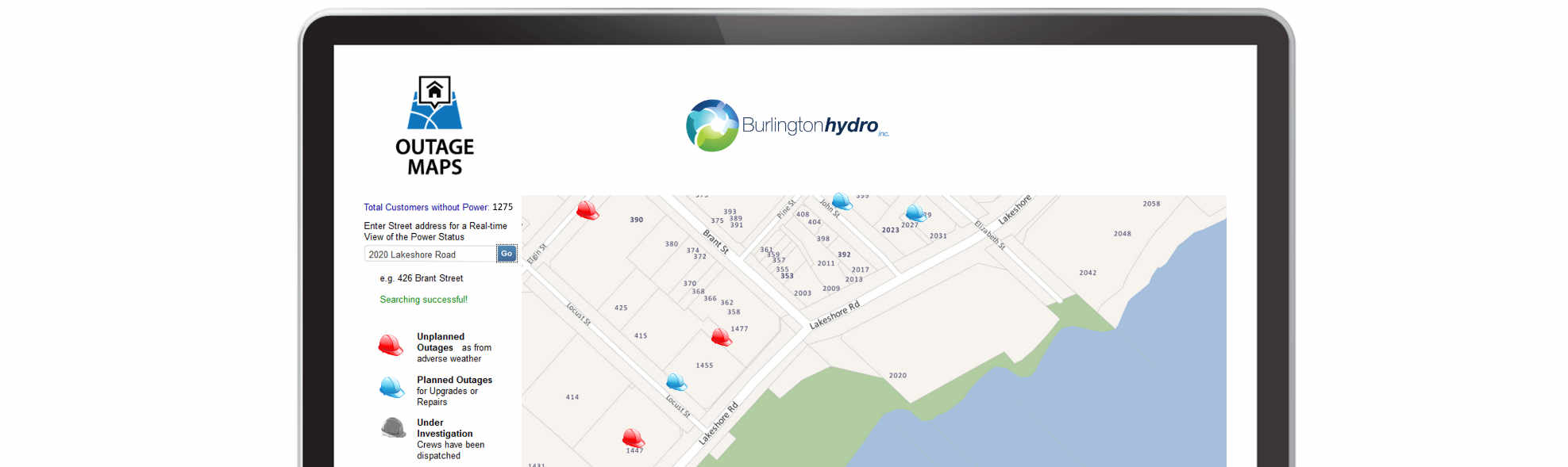 Burlington Hydro Outage Maps Web Tool Sceenshot of Burlington Hydro Outage Maps