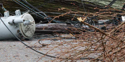 downed hydro lines and transformer