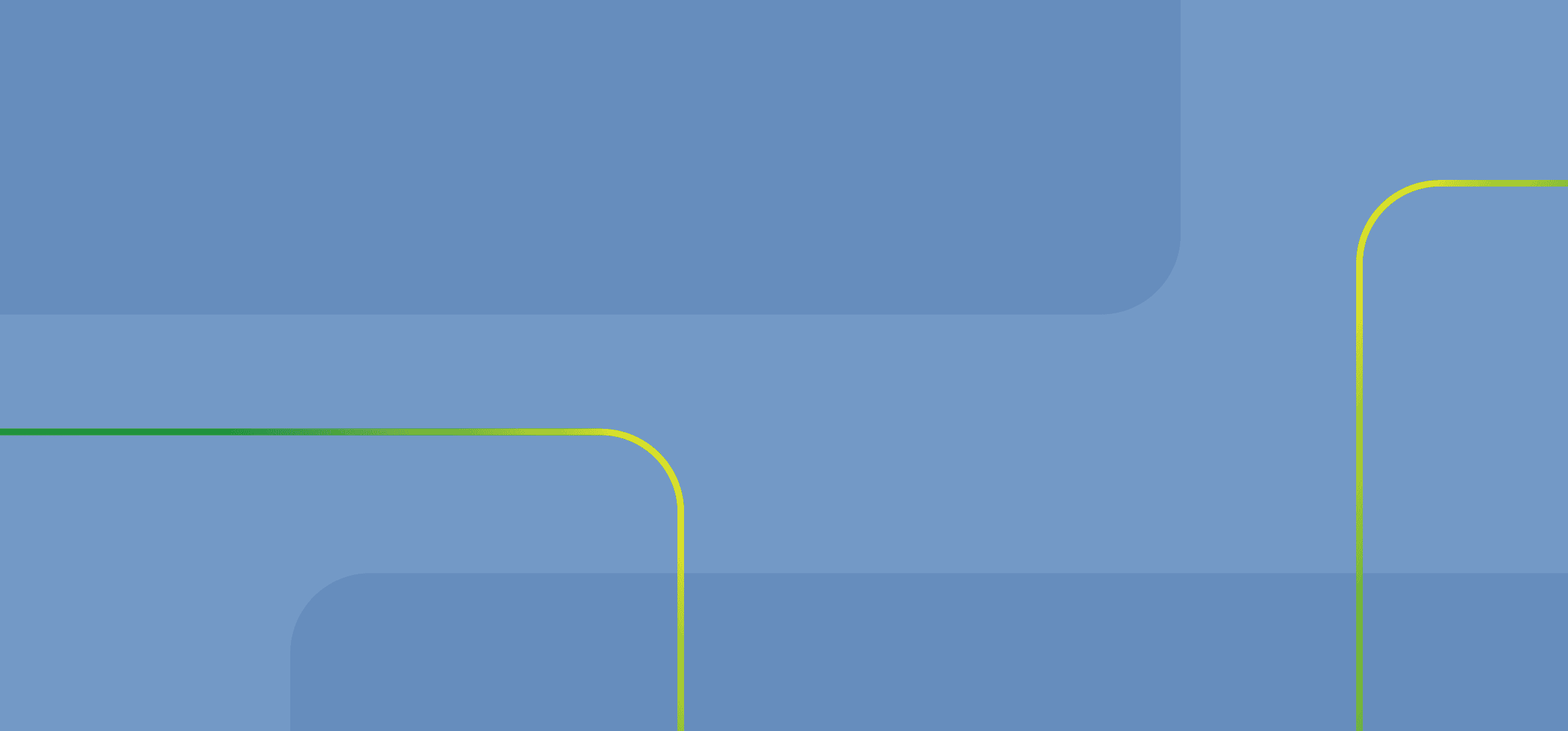 Abstract blue background with rounded rectangles and thin curved lines bordered in green and yellow.